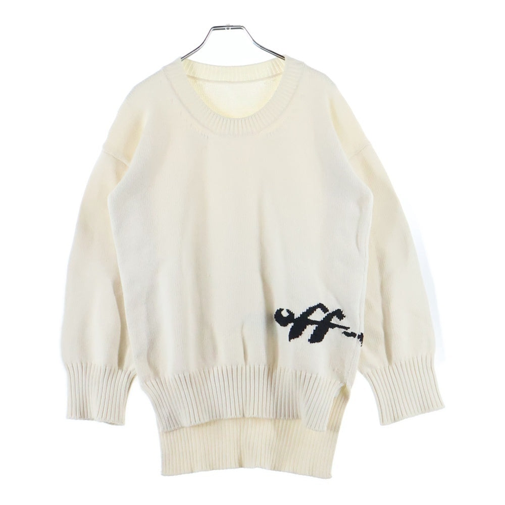 OFF-WHITE(オフホワイト) LOGO INTARSIA KNIT JUMPER ロゴインターシャ クルーネックニット ジャンパー アイボリー OWHE076S22KNI001