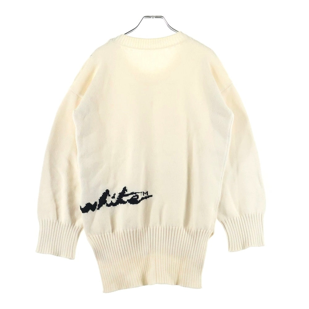 OFF-WHITE(オフホワイト) LOGO INTARSIA KNIT JUMPER ロゴインターシャ クルーネックニット ジャンパー アイボリー OWHE076S22KNI001
