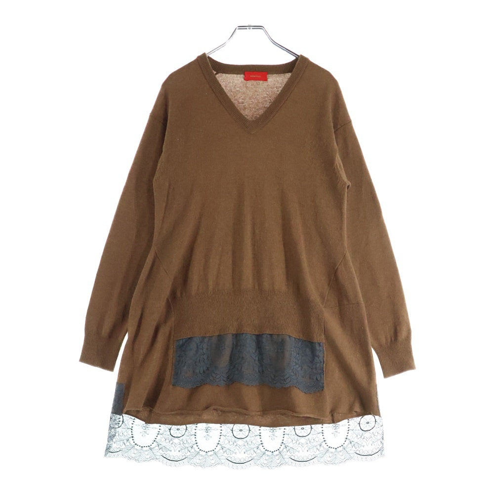UNDERCOVER(アンダーカバー) ウール Vネック レースドッキング 長袖ニット セーター ブラウン UAP1903