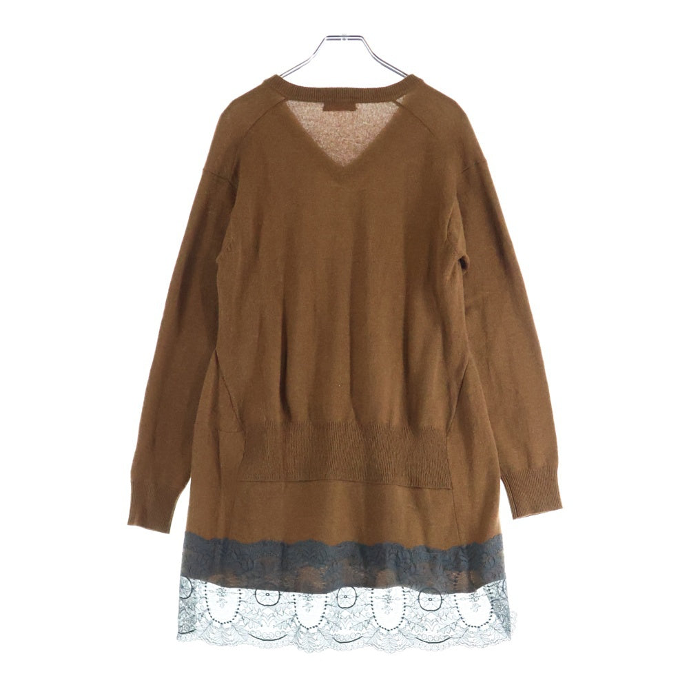 UNDERCOVER(アンダーカバー) ウール Vネック レースドッキング 長袖ニット セーター ブラウン UAP1903