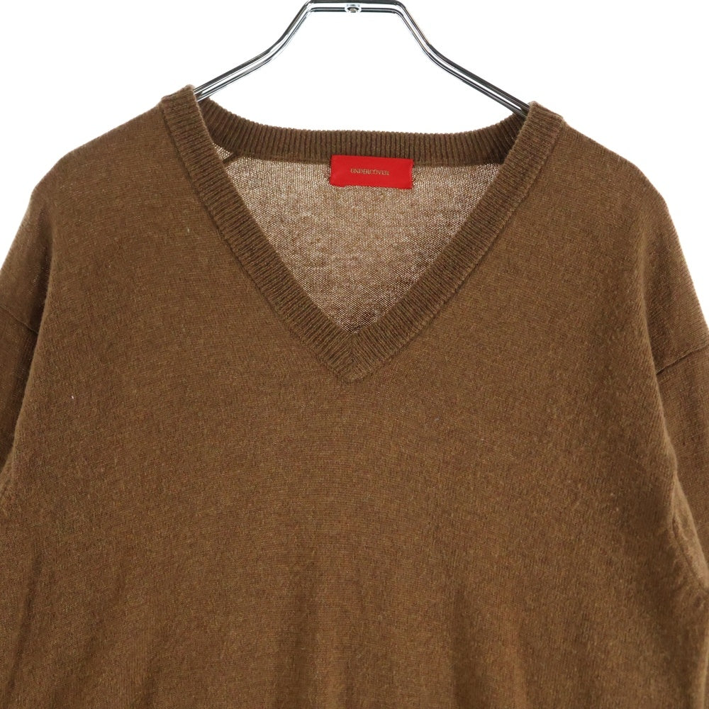 UNDERCOVER(アンダーカバー) ウール Vネック レースドッキング 長袖ニット セーター ブラウン UAP1903