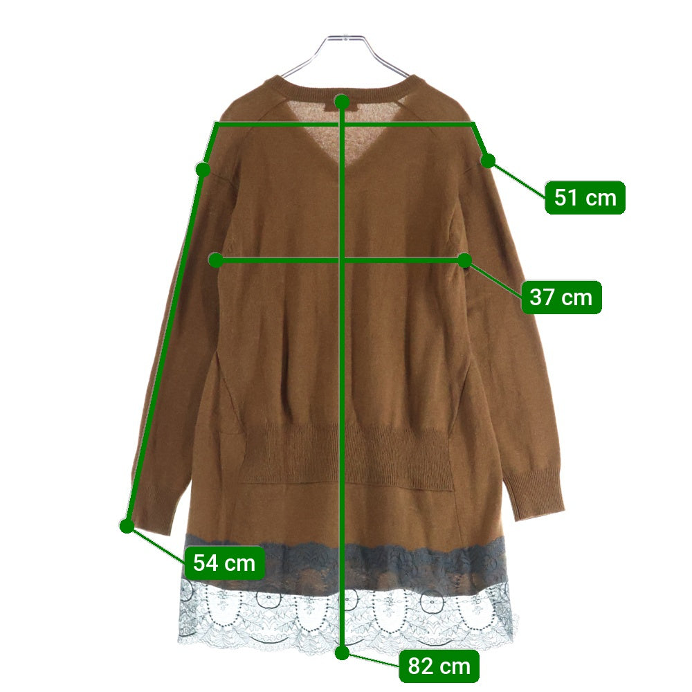 UNDERCOVER(アンダーカバー) ウール Vネック レースドッキング 長袖ニット セーター ブラウン UAP1903