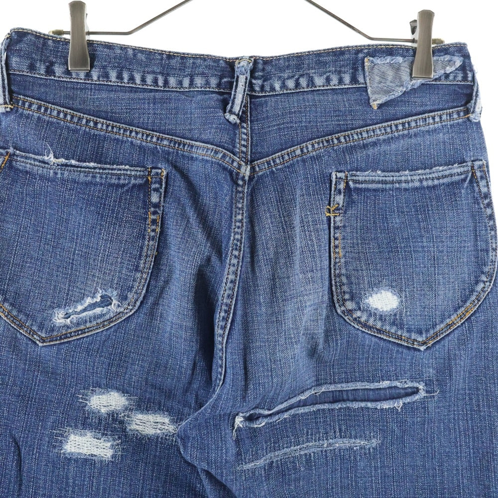 NO BRAND(ノーブランド) R by 45RPM (アールバイフォーティーアールピーエム) ダメージ加工 ボタンフライ ストレートデニムパンツ ジーンズ レディース インディゴ