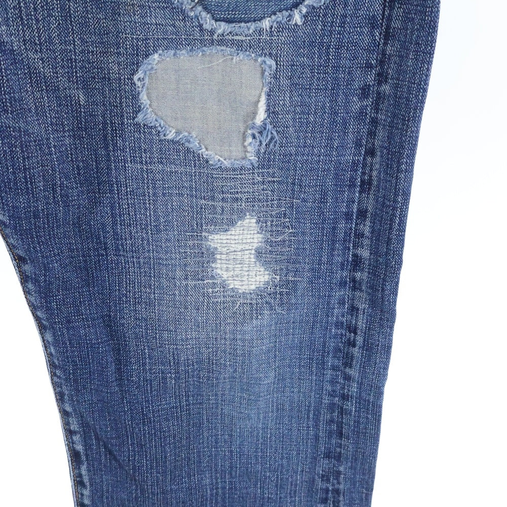 NO BRAND(ノーブランド) R by 45RPM (アールバイフォーティーアールピーエム) ダメージ加工 ボタンフライ ストレートデニムパンツ ジーンズ レディース インディゴ