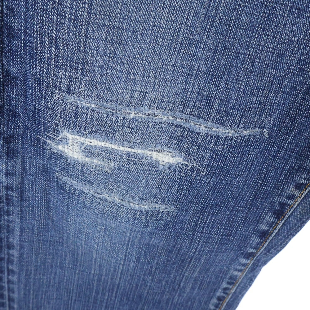 NO BRAND(ノーブランド) R by 45RPM (アールバイフォーティーアールピーエム) ダメージ加工 ボタンフライ ストレートデニムパンツ ジーンズ レディース インディゴ