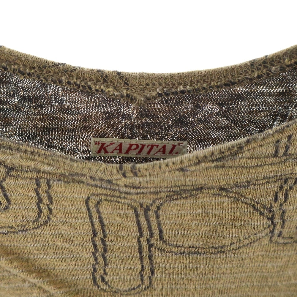 KAPITAL(キャピタル) 総柄 ラウンドネック長袖Tシャツ カットソー レディース ブラウン