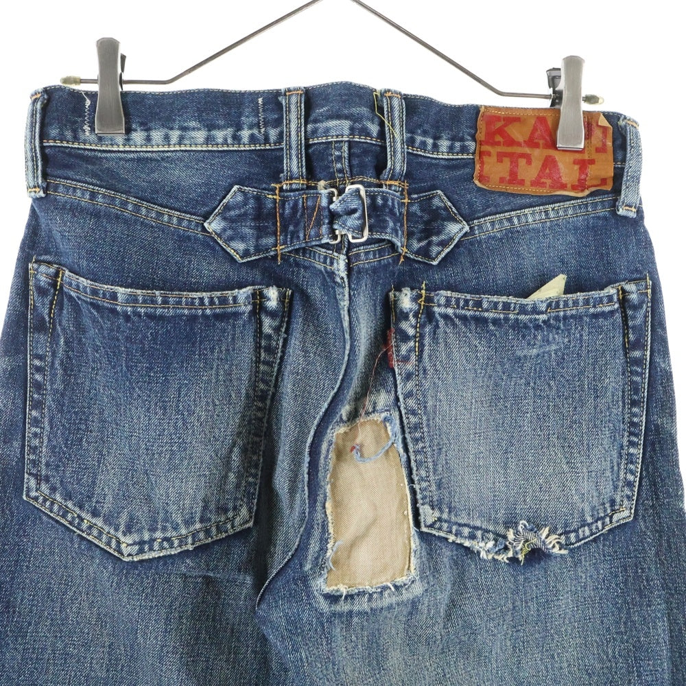 KAPITAL(キャピタル) ダメージ加工 ボタンフライ ストレートデニムパンツ ジーンズ レディース インディゴ