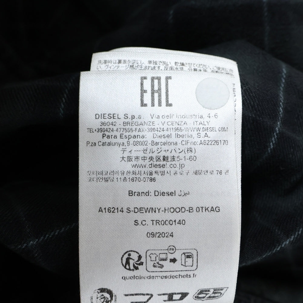 DIESEL(ディーゼル) 格子柄デザイン ドローストリング フーデッド チェック長袖シャツ グリーン/ブラック A16214