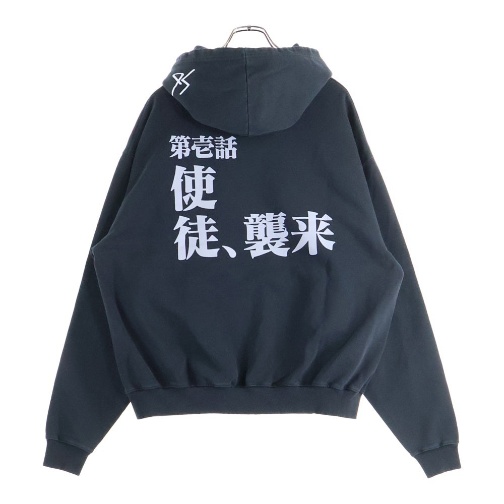 NO BRAND(ノーブランド) EVANGELION:95 (エヴァンゲリオン) 25AW 0058 PARKA 両面プリント プルオーバースウェットパーカー フーディー ブラック EVA0058A02