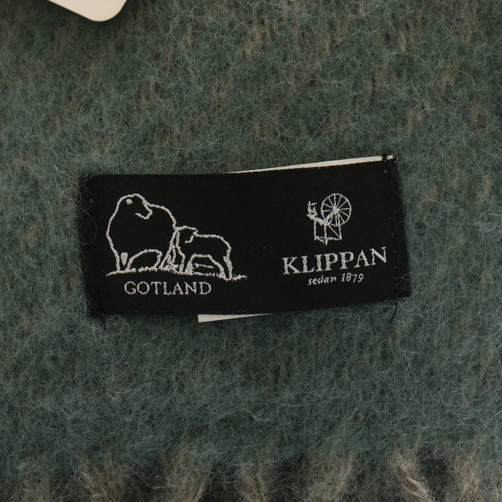 KLIPPAN(クリッパン) ラトビア製 大判 ウール フリンジストール マフラー ブルー レディース