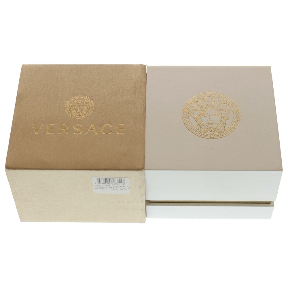 VERSACE(ヴェルサーチ) HELLENYIUM GMT ヘレニウム メデューサ ロゴ クォーツ ウォッチ 黒文字盤 腕時計 シルバー/ブラック 29499