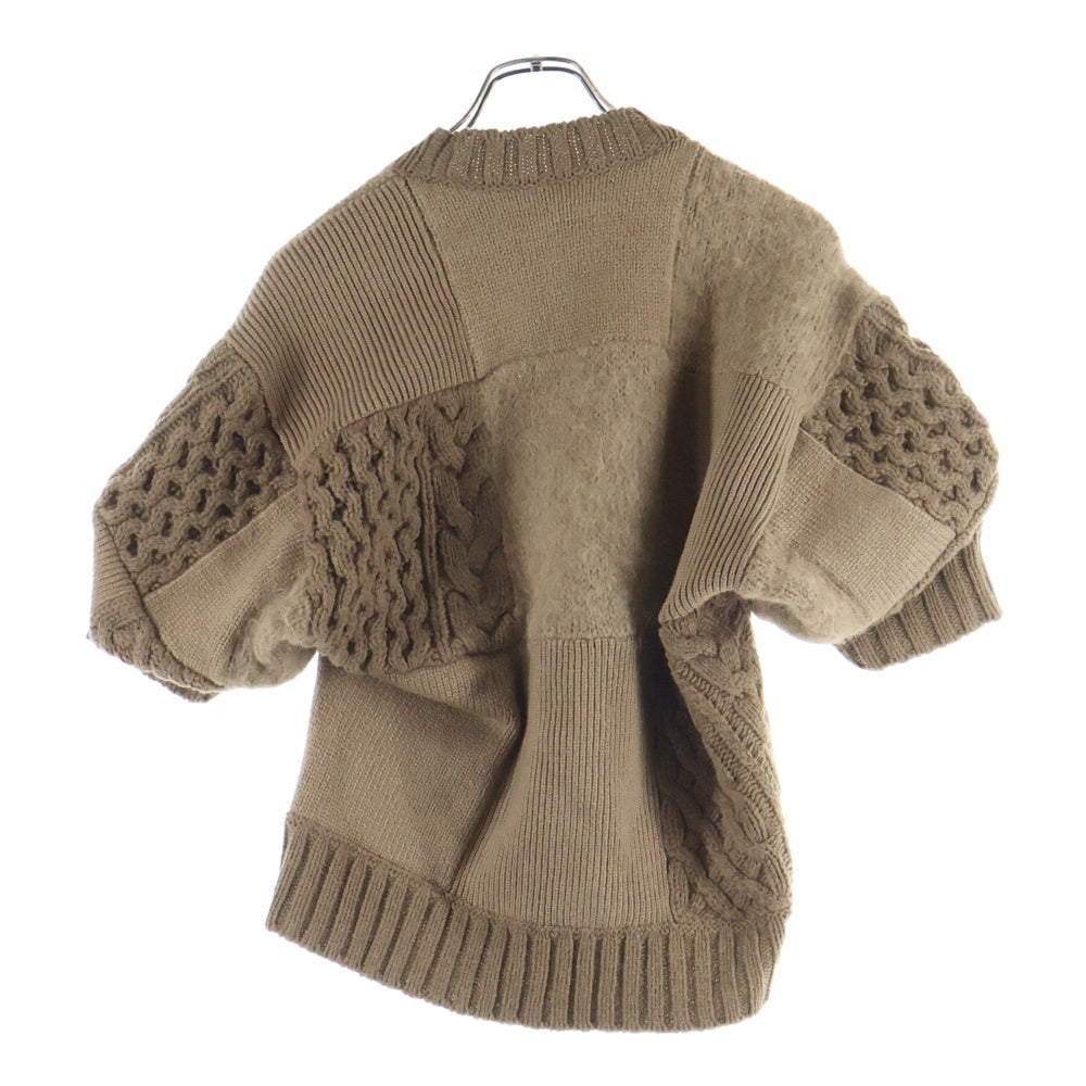Sacai(サカイ) 24AW Patchwork Knit Pullover パッチワーク ウールニットパフスリーブ 半袖プルオーバーニットセーター レディース ブラウン 24-07582
