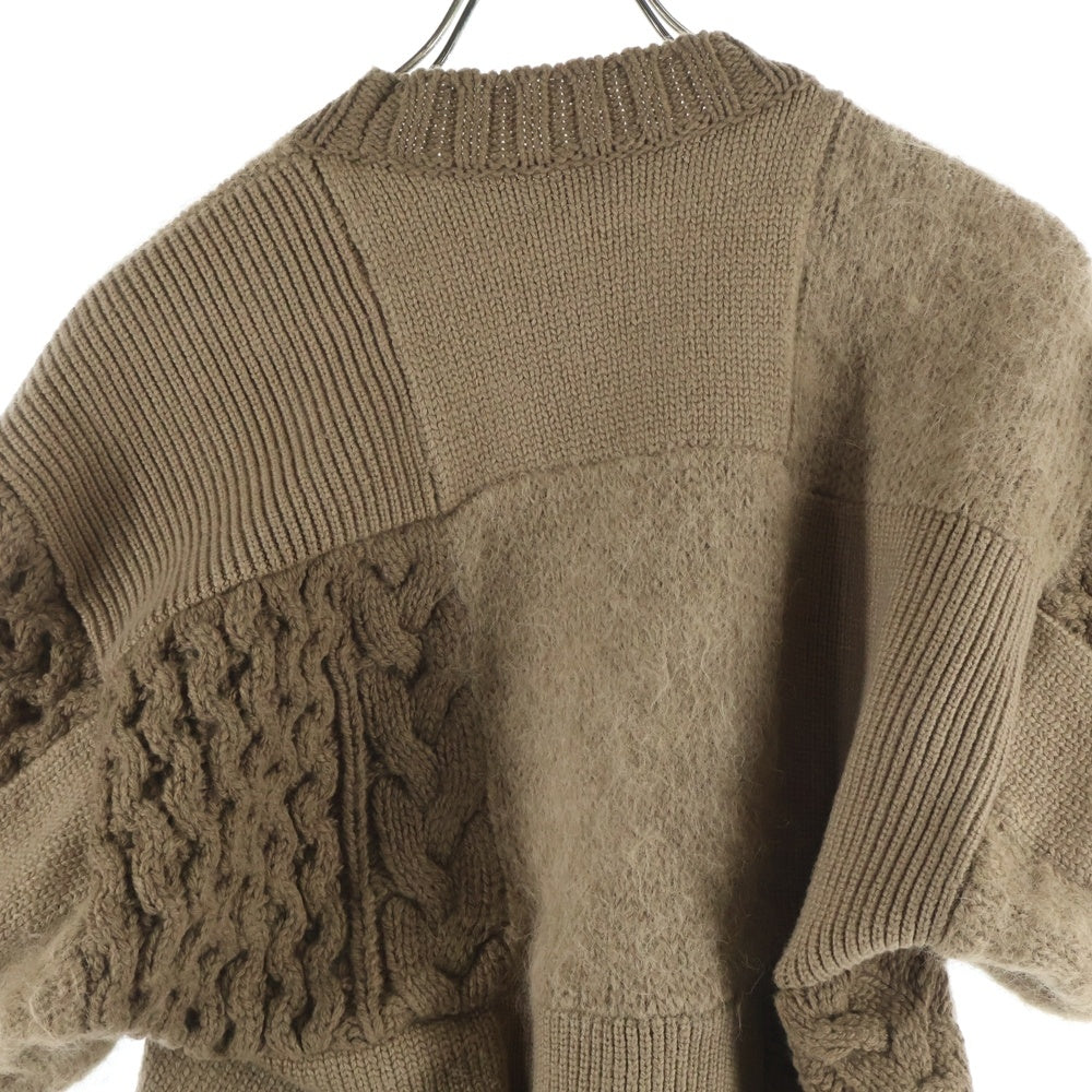 Sacai(サカイ) 24AW Patchwork Knit Pullover パッチワーク ウールニットパフスリーブ 半袖プルオーバーニットセーター レディース ブラウン 24-07582