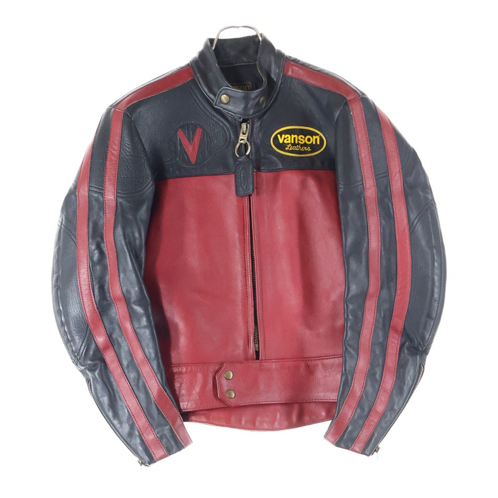 VANSON(バンソン) ロゴパッチ シングルライダース レザージャケット ブラック/レッド