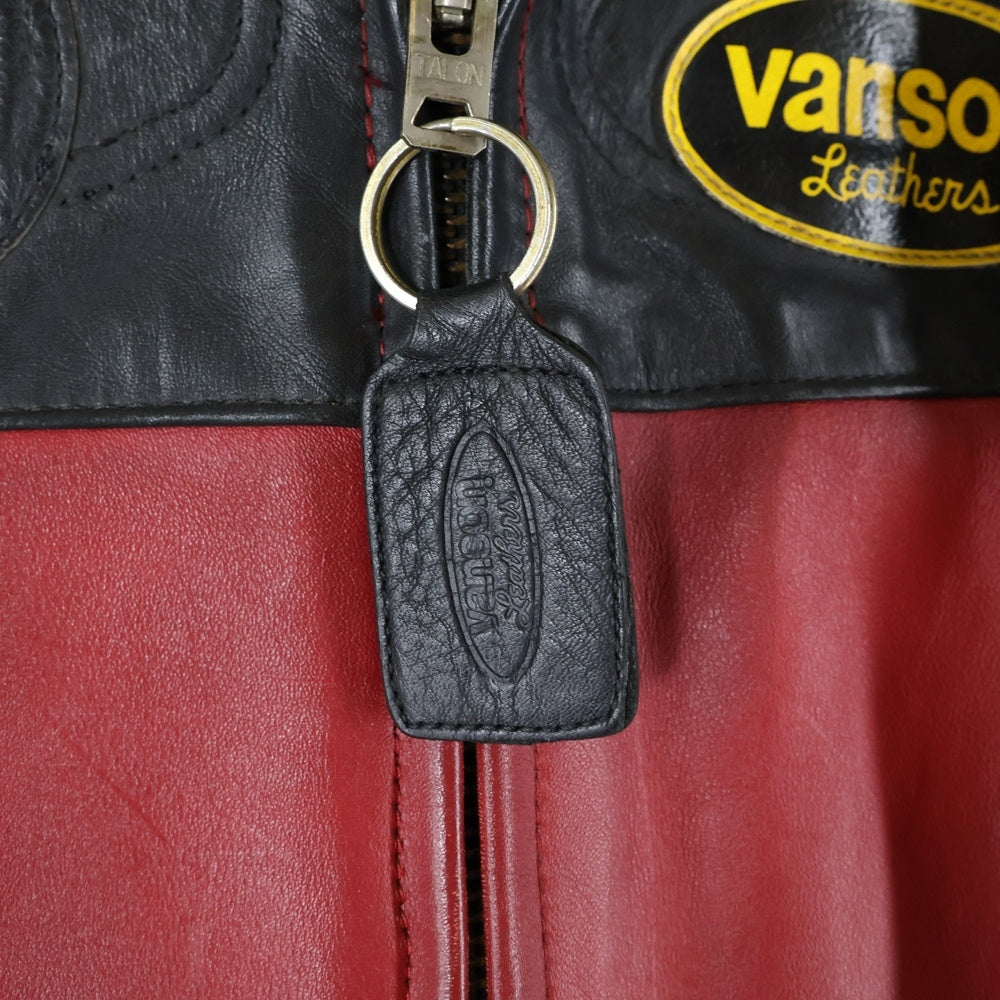 VANSON(バンソン) ロゴパッチ シングルライダース レザージャケット ブラック/レッド
