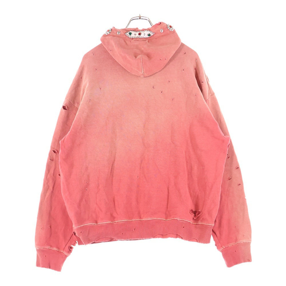 KAPITAL(キャピタル) 裏毛 スリラーダメージフードスウェット(スタッズ リメイク) パーカー レッド K241LC136