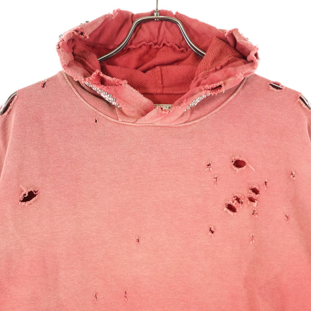 KAPITAL(キャピタル) 裏毛 スリラーダメージフードスウェット(スタッズ リメイク) パーカー レッド K241LC136