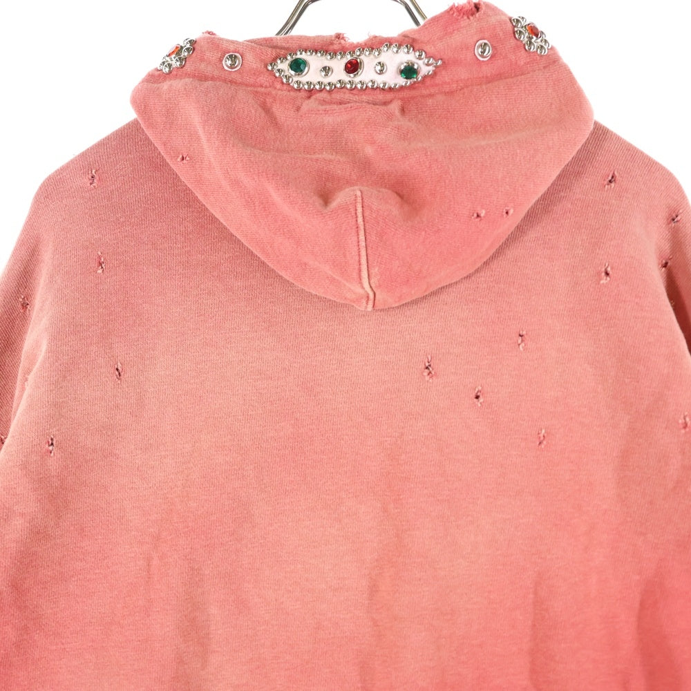 KAPITAL(キャピタル) 裏毛 スリラーダメージフードスウェット(スタッズ リメイク) パーカー レッド K241LC136