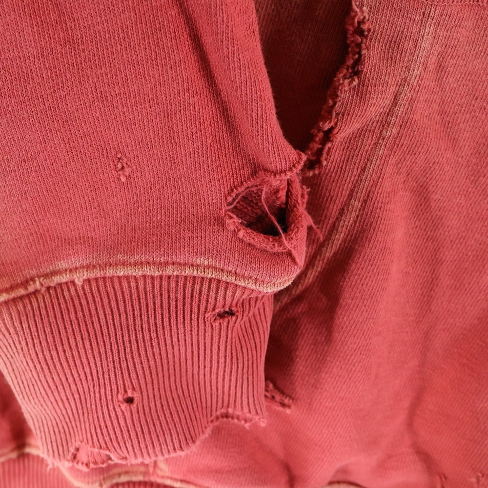 KAPITAL(キャピタル) 裏毛 スリラーダメージフードスウェット(スタッズ リメイク) パーカー レッド K241LC136