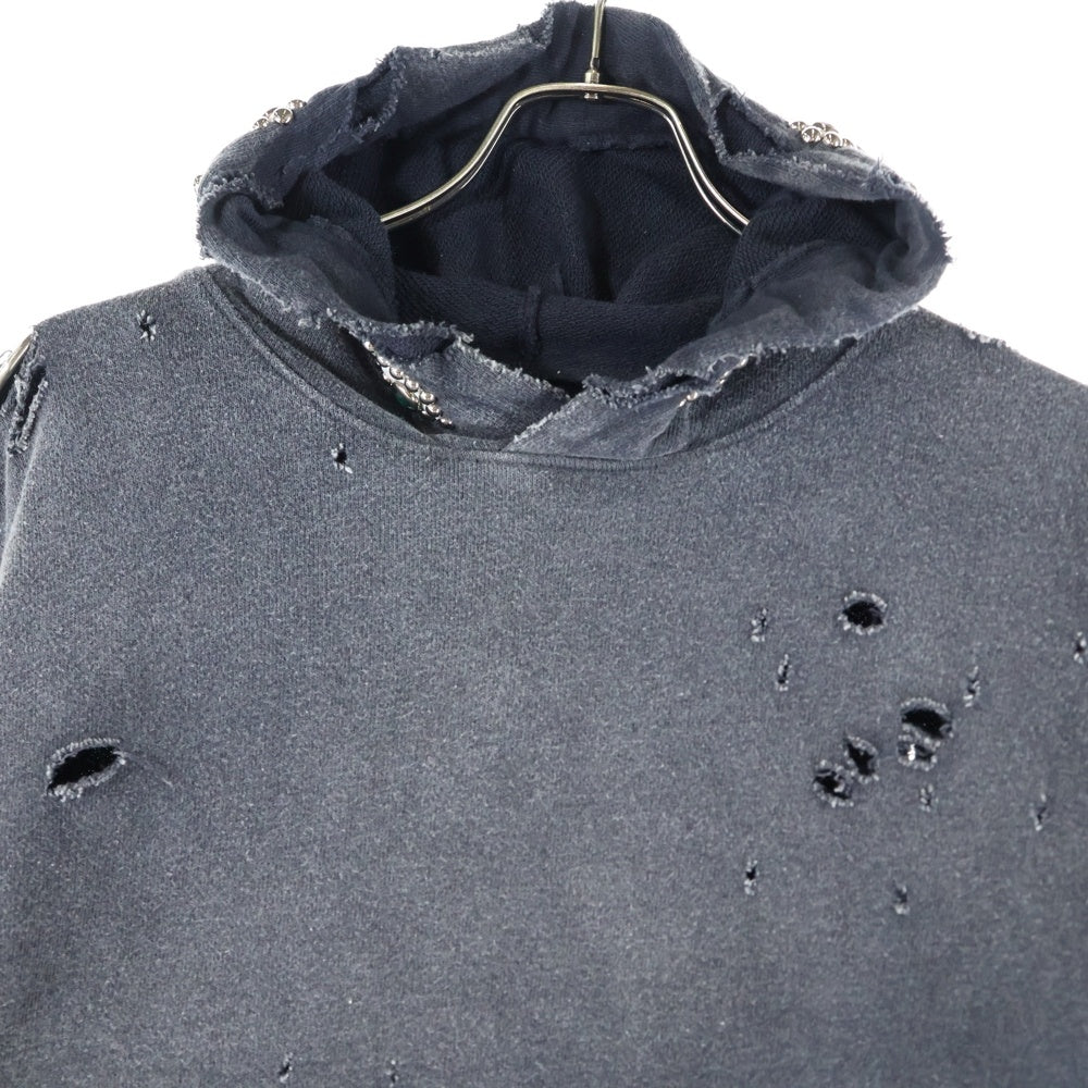 KAPITAL(キャピタル) 裏毛 スリラーダメージフードスウェット(スタッズ リメイク) パーカー ブラック K241LC136