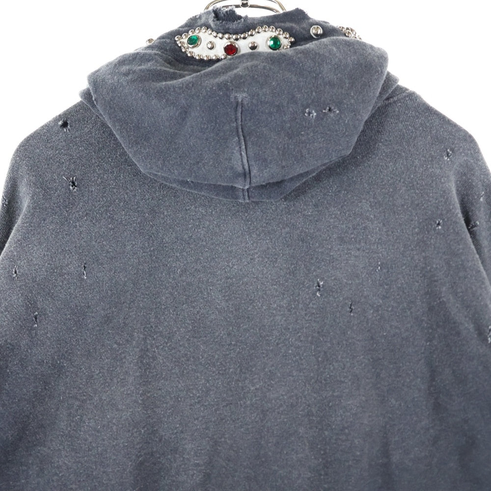 KAPITAL(キャピタル) 裏毛 スリラーダメージフードスウェット(スタッズ リメイク) パーカー ブラック K241LC136