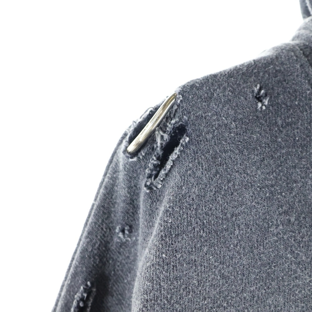 KAPITAL(キャピタル) 裏毛 スリラーダメージフードスウェット(スタッズ リメイク) パーカー ブラック K241LC136