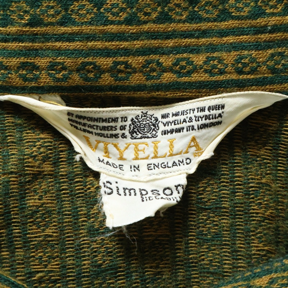 VINTAGE(ヴィンテージ) 70S VINTAGE Viyella ビエラ アクリル混 ウール ヴィンテージ 長袖シャツ 総柄 グリーン