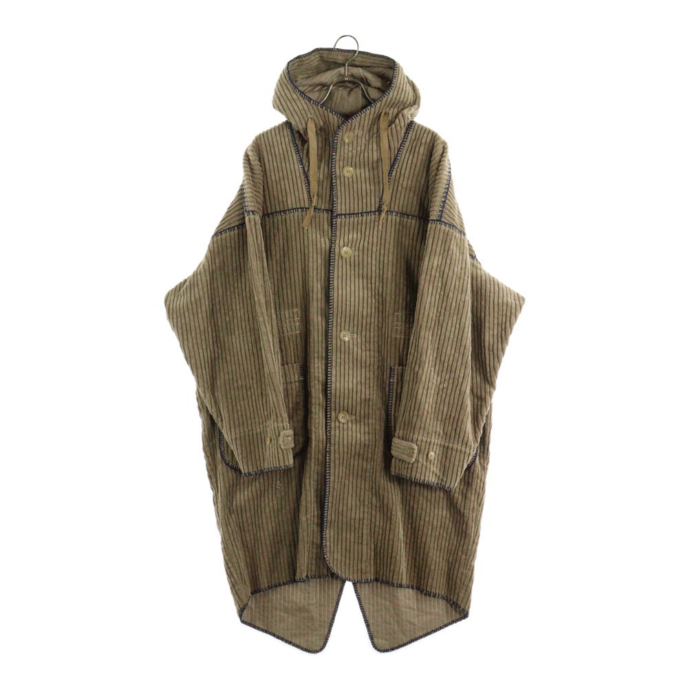 Paul Smith(ポールスミス) ブランケットステッチ コーデュロイ フーデット スモック ロングコート ジャケット ブラウン PN-0C-79783