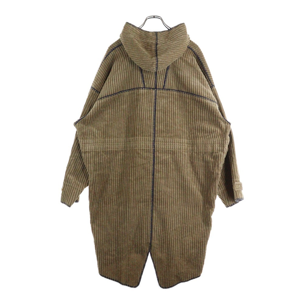 Paul Smith(ポールスミス) ブランケットステッチ コーデュロイ フーデット スモック ロングコート ジャケット ブラウン PN-0C-79783
