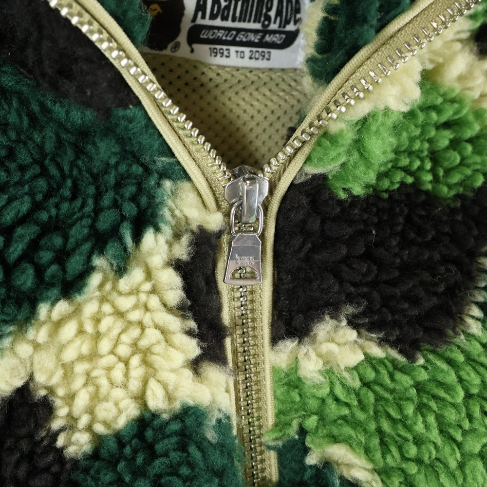 A BATHING APE(アベイシングエイプ) CAMO BOA SHARK RELAXED FIT FULL ZIP HOODIE カモ柄 ボアシャークパーカー フルジップフーディー カーキ 001ZPK801307M