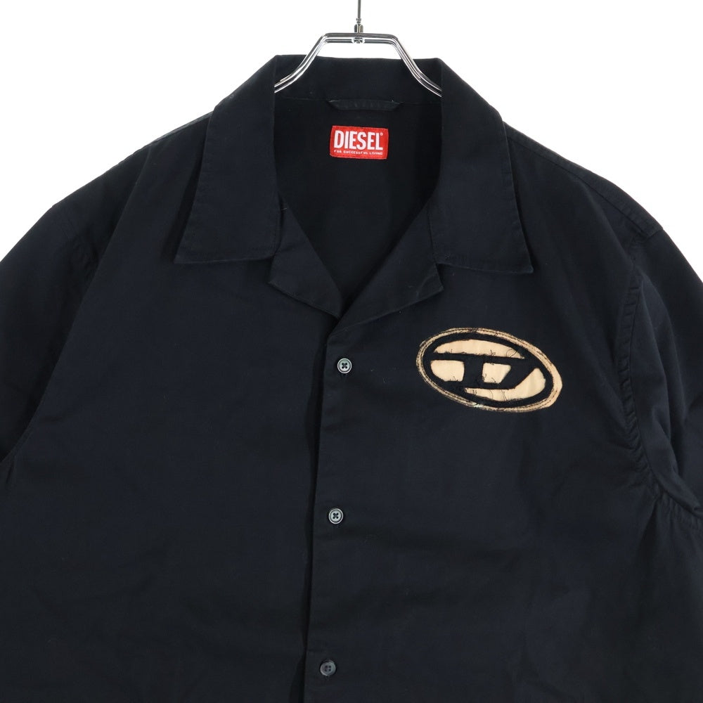 DIESEL(ディーゼル) S-STAN-BLEACH オーバルDロゴ 半袖コットンオープンカラーシャツ ブラック A14178