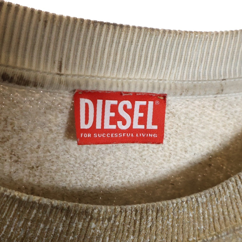 DIESEL(ディーゼル) S-NABEL-FLEE 全面クラックプリント 長袖クルーネック スウェットトレーナー ブラウン A12488