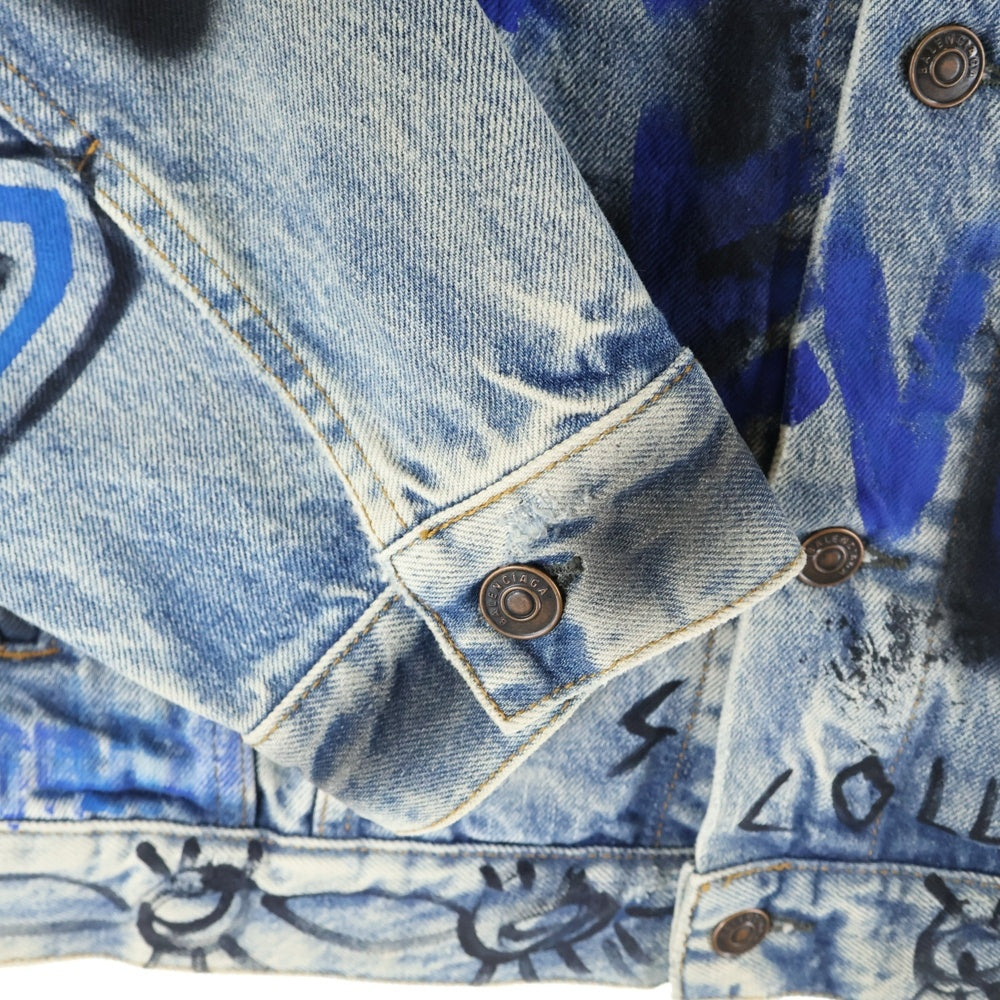 BALENCIAGA(バレンシアガ) GRAFFITI DENIM JACKET グラフィックデザイン オーバーサイズ デニムジャケット インディゴ 558716 TBP33