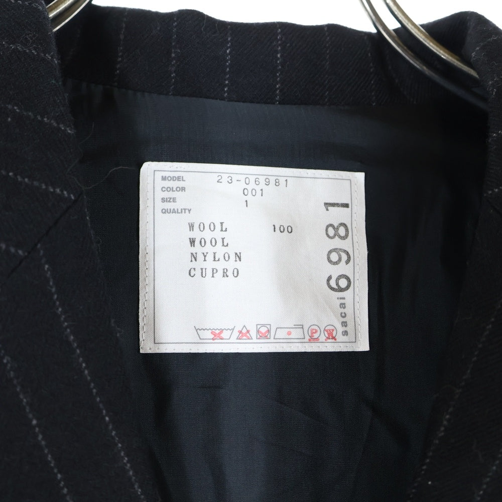 Sacai(サカイ) 23AW CHALK STRIPE JACKET ショート丈ストライプジャケット ブラック 23-06981