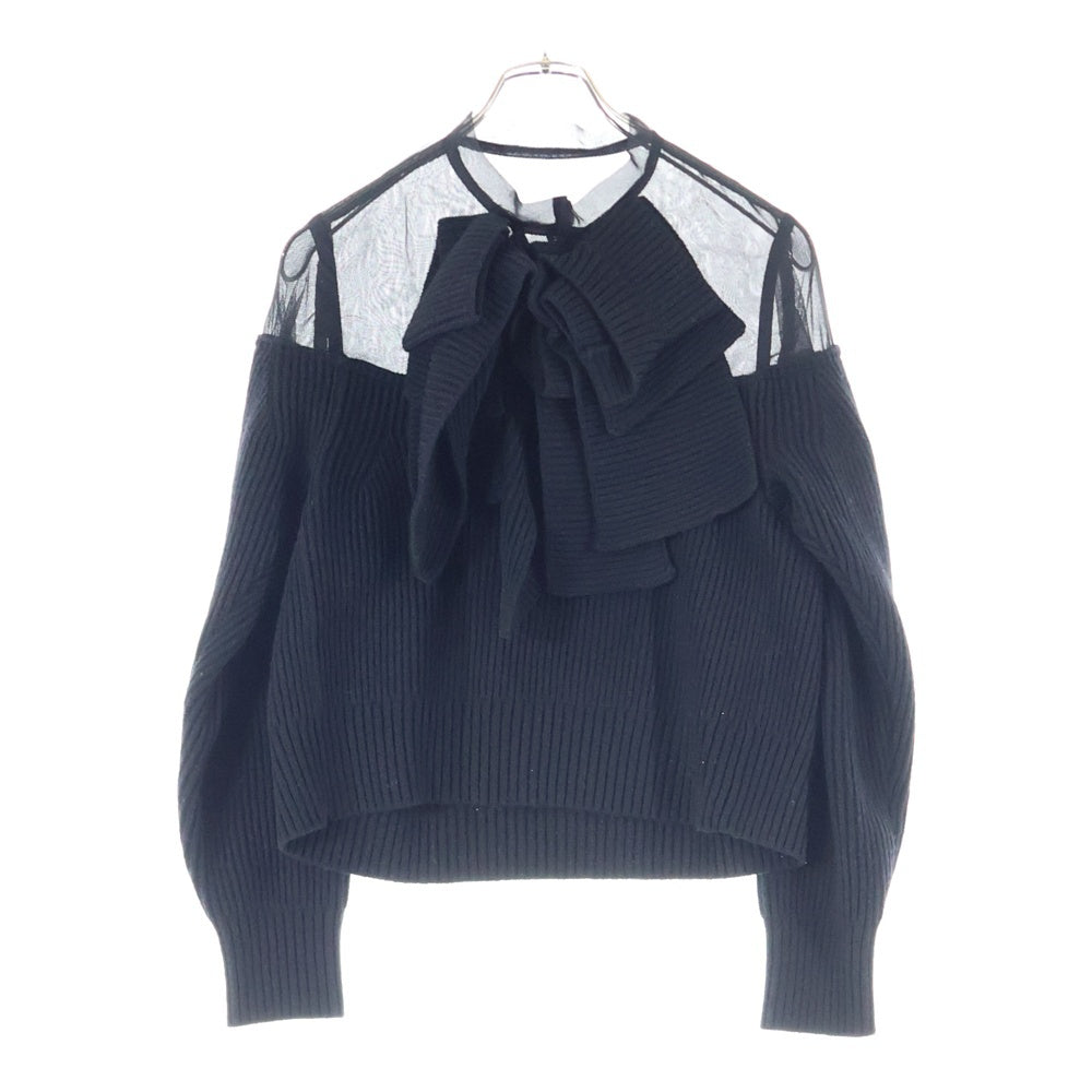 Sacai(サカイ) 23AW Chiffon Mix Wool Knit Pullover シフォン ミックス ウール ニット プルオーバー セーター レディース ブラック 23-06961