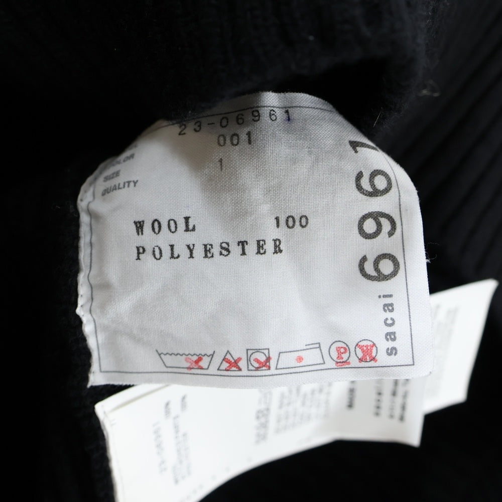 Sacai(サカイ) 23AW Chiffon Mix Wool Knit Pullover シフォン ミックス ウール ニット プルオーバー セーター レディース ブラック 23-06961