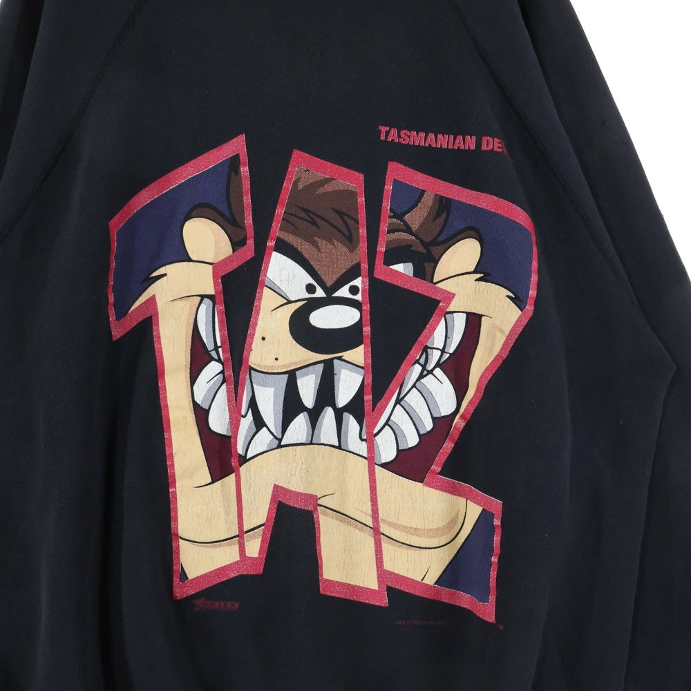 VINTAGE(ヴィンテージ) 90S LOONEY TUNES TASMANIAN DEVIL ARTEX USA製 ルーニーテューンズ タズマニアンデビル フロントプリント ラグランスウェット トレーナー ブラック