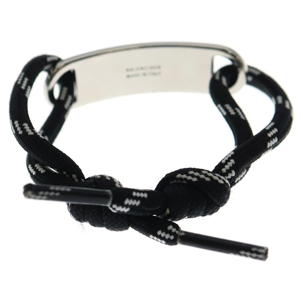 BALENCIAGA(バレンシアガ) PLATE ロゴプレート コードブレスレット シルバー/ブラック 656418