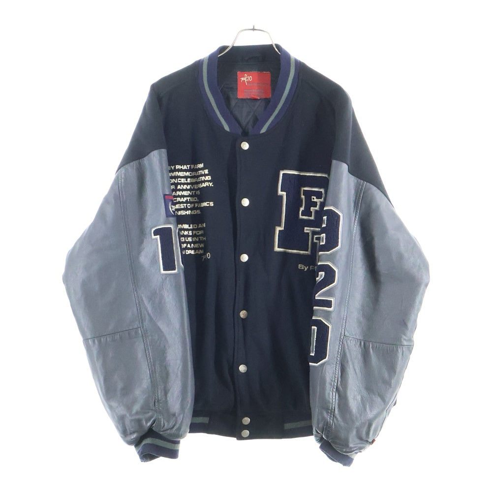 PHAT FARM(ファットファーム) 10TH YEAR COLLECTION アームレザー 両面デザイン スタジアムジャンパー ブルゾンジャケット ブラック/グレー