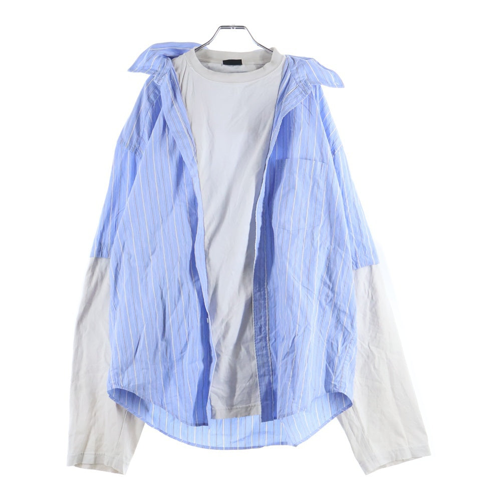 BALENCIAGA(バレンシアガ) 22SS BB ICON TROMPE LOEIL アイコン トロンプルイユ レイヤード 簿タウンダウン長袖シャツ ブルー 699227