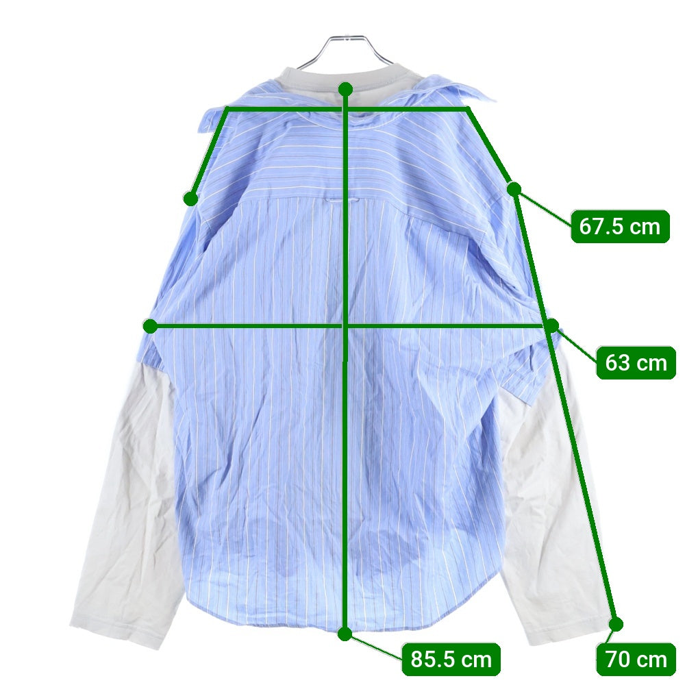 BALENCIAGA(バレンシアガ) 22SS BB ICON TROMPE LOEIL アイコン トロンプルイユ レイヤード 簿タウンダウン長袖シャツ ブルー 699227