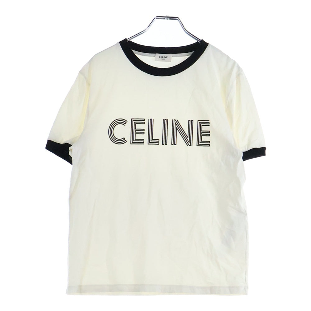 CELINE(セリーヌ) 23AW Loose T-Shirt ルーズ ロゴプリント リンガー 半袖Tシャツ カットソー ホワイト 2X49I671Q.01QF