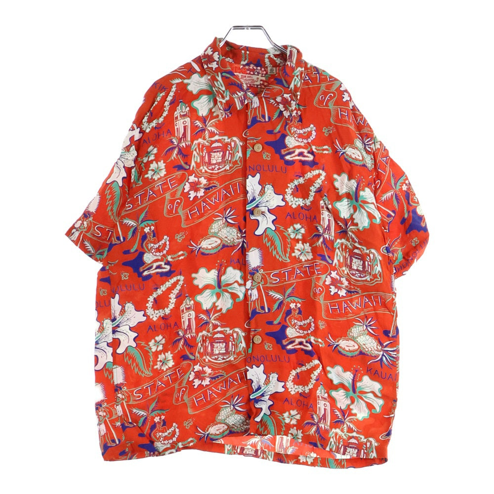 SUN SURF(サンサーフ) RAYON HAWAIIAN SHIRT STATE OF HAWAII フィラメントレーヨン 抜染プリント ループホール付き 半袖ハワイシャツ レッド SS38792