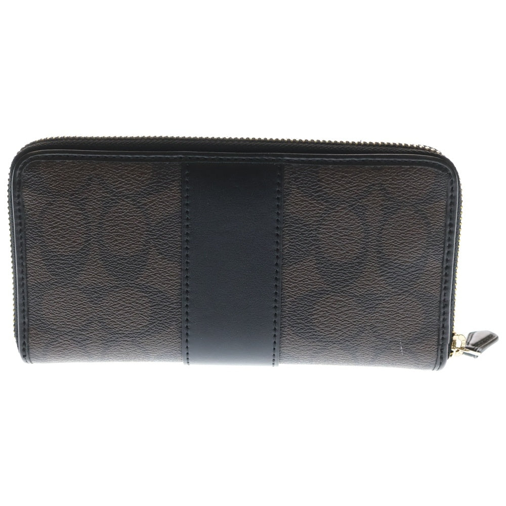 COACH(コーチ) シグネチャーストライプ PVC アコーディオン ラウンドジップウォレット 長財布 ブラウン F54630 レディース