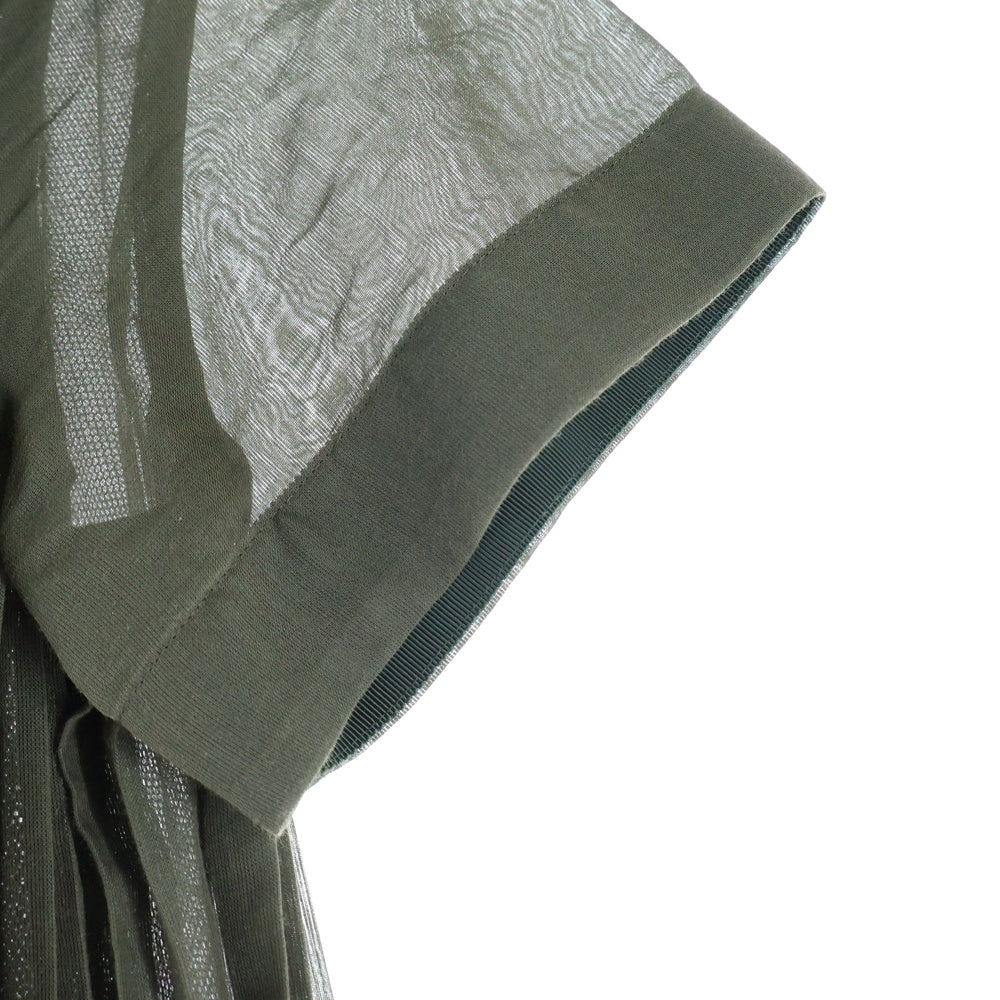 Sacai(サカイ) 22AW Suiting Mix Dress プリーツ加工 ドッキング 半袖 ロングワンピース ドレス カーキ レディース 22-06038