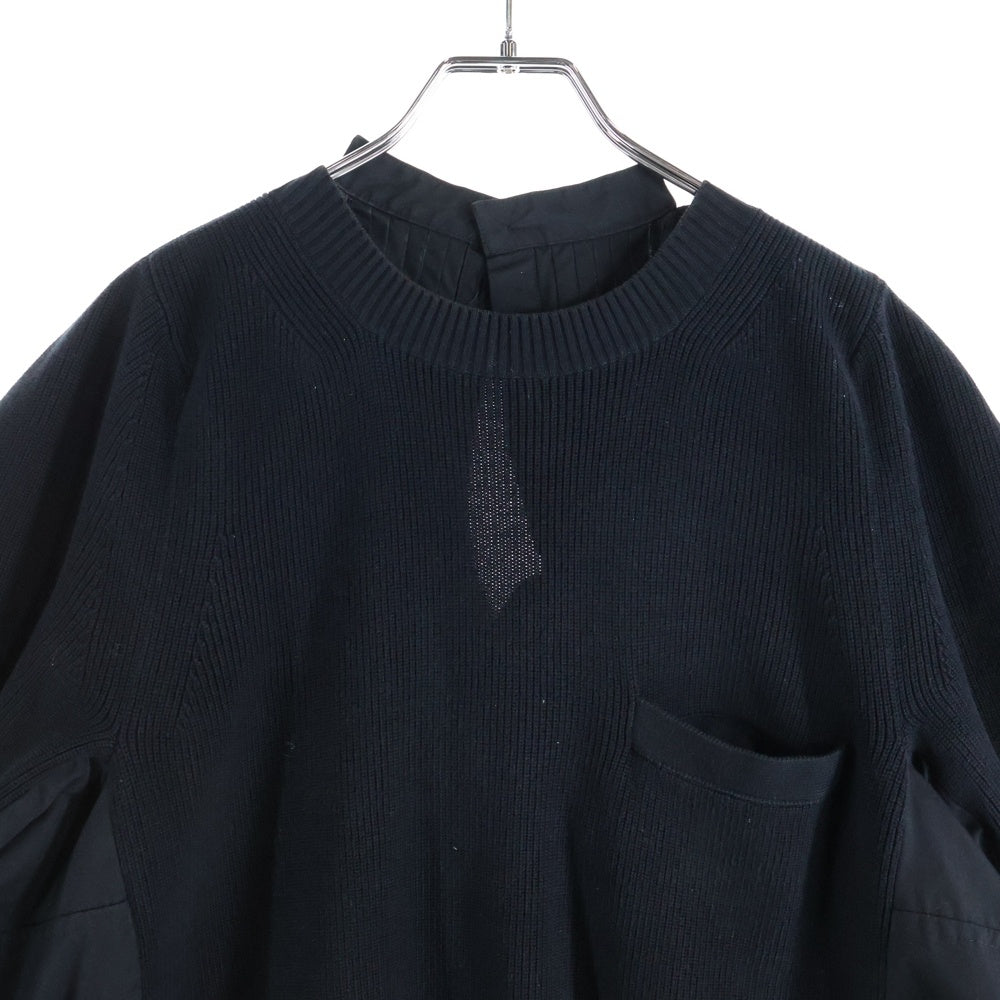 Sacai(サカイ) ニット切り替え ドッキング フロントポケット 半袖シャツ ブラウス ブラック レディース SCW-014