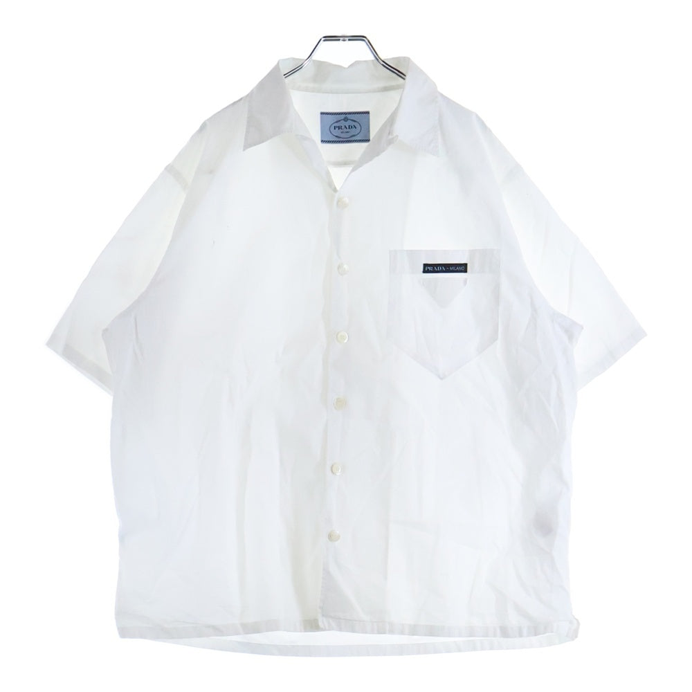 PRADA(プラダ) フロントポケット トライアングルロゴ オープンカラー 半袖シャツ ホワイト UCS339 S211 1W70