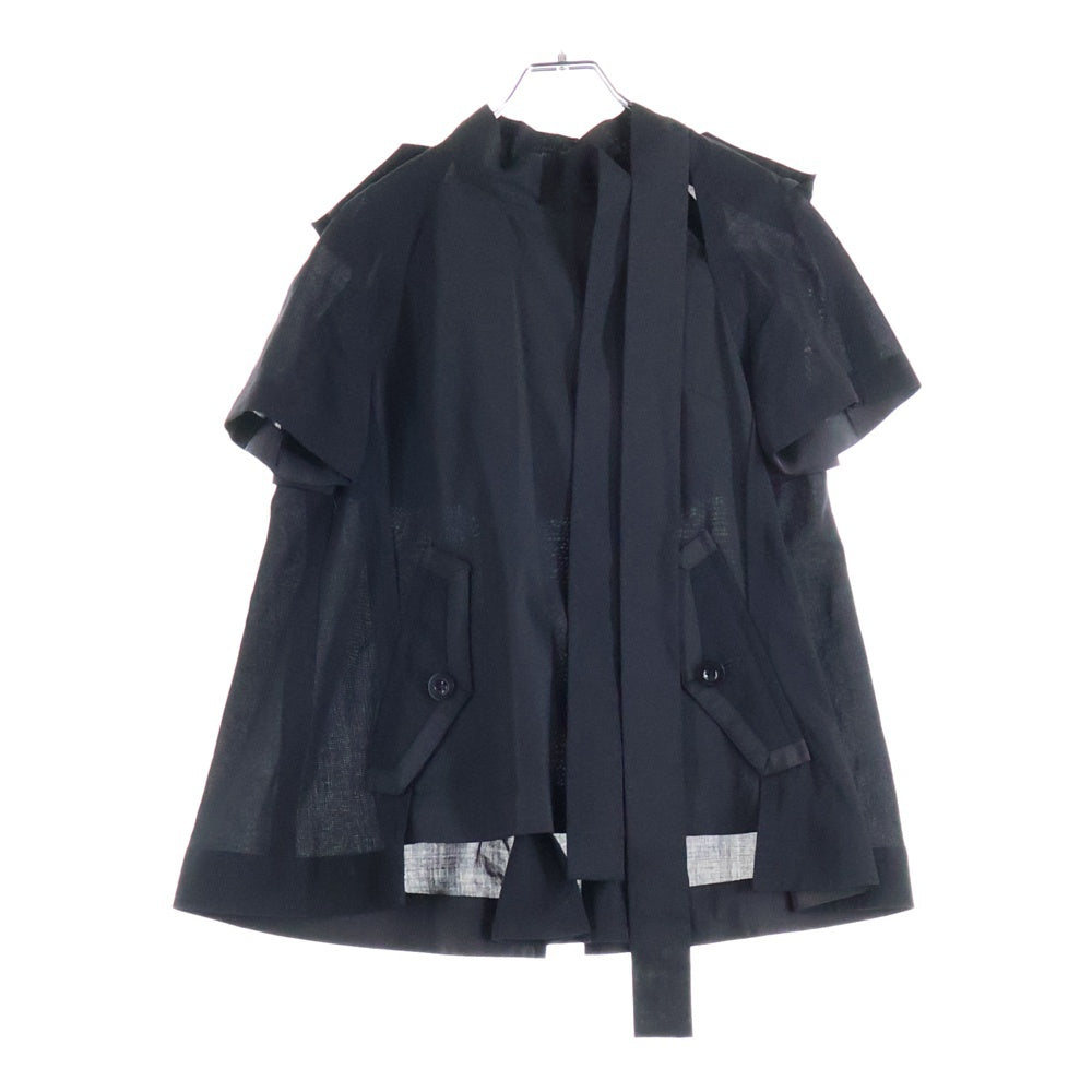 Sacai(サカイ) 21SS Suiting Pullover スーチング プルオーバー 半袖シャツ ブラウス ブラック レディース 21-05390