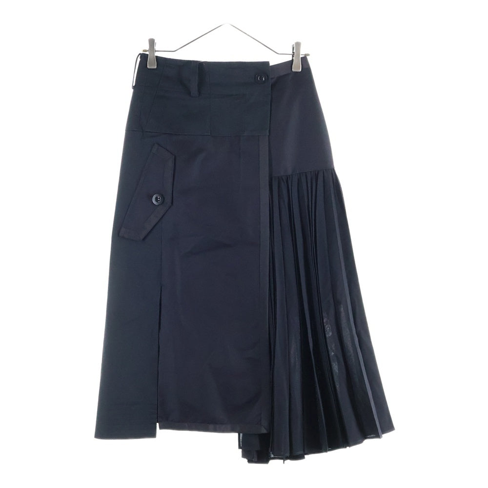 Sacai(サカイ) 21SS Suiting Skirt プリーツ加工 スーチング ドッキング アシンメトリー ロングスカート ブラック レディース 21-05388
