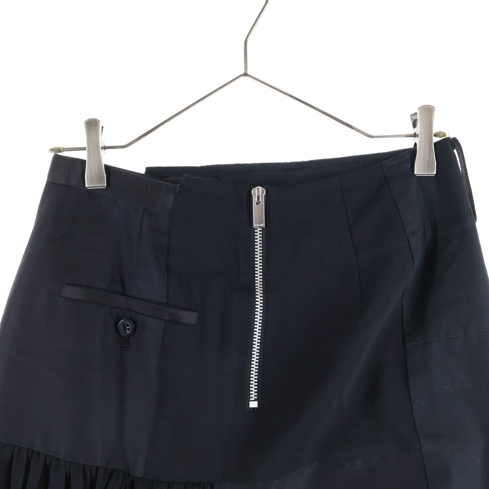 Sacai(サカイ) 21SS Suiting Skirt プリーツ加工 スーチング ドッキング アシンメトリー ロングスカート ブラック レディース 21-05388